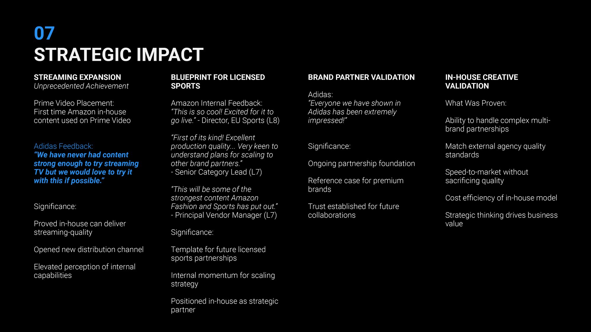 Strategic Impact continued